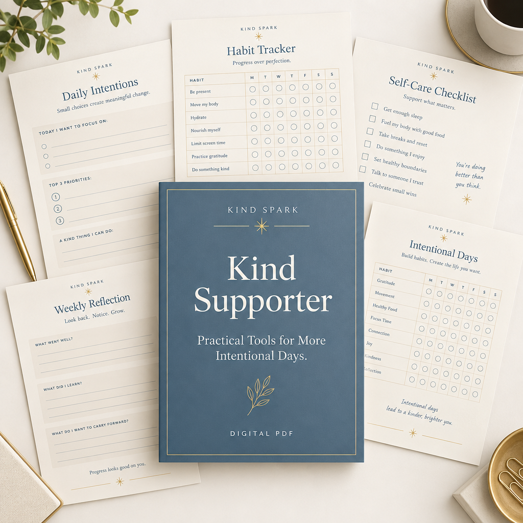Kind Supporter digital PDF workbook cover and planning pages mockup