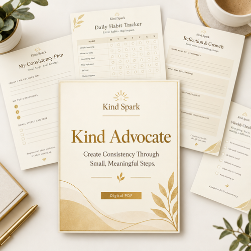 Kind Advocate digital PDF collection cover and workbook pages mockup