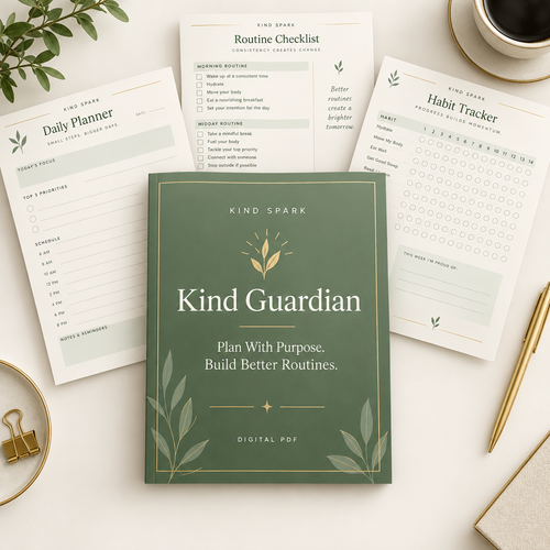 Kind Guardian digital PDF workbook cover and planning pages mockup